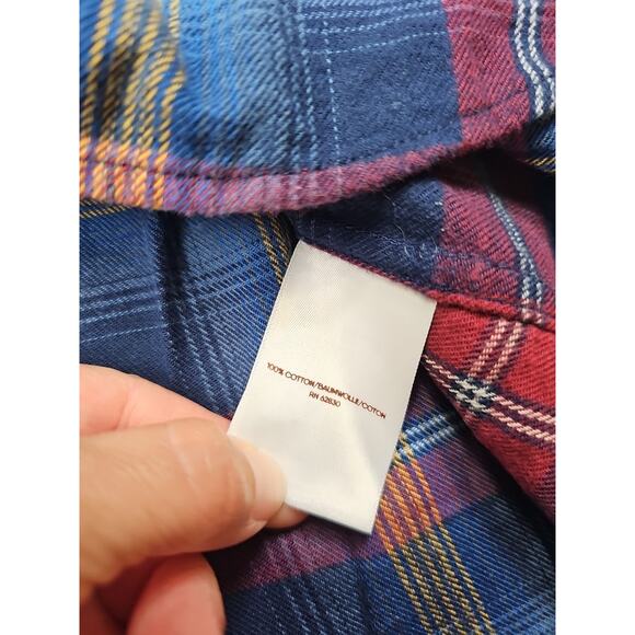 Lands End X Blake Shelton Shirt Womens Large Flannel Button Up Blue Plaid - Picture 5 of 7